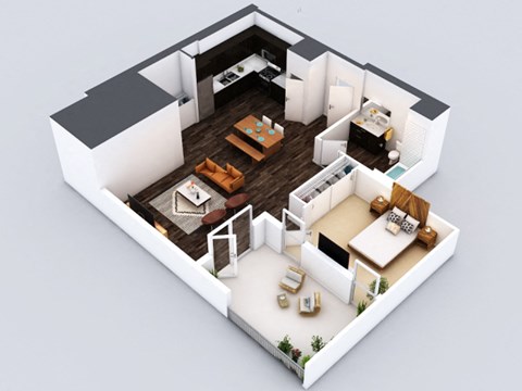 Floor plan for 1 bed, 1 bath, 930 sqft